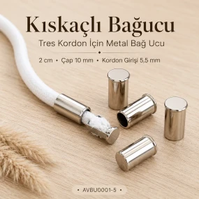 Kıskaçlı Bağucu – Tres Kordon İçin Metal Bağ Ucu 2 cm / Çap 10 mm / Kordon Girişi 5,5 mm AVBU0001-5