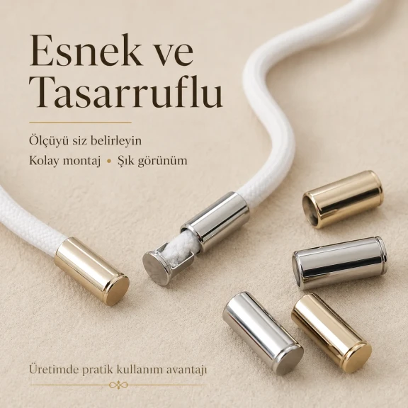 Kıskaçlı Bağucu - Tres Kordon İçin Metal Bağ Ucu, 2 cm uzunluk, 10 mm çap, 5,5 mm kordon girişi ile ince tres kordonlar için