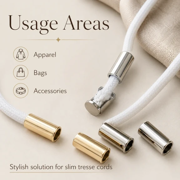 Kıskaçlı Bağucu - Tres Kordon İçin Metal Bağ Ucu, 2 cm uzunluk, 10 mm çap, 5,5 mm kordon girişi ile ince tres kordonlar için