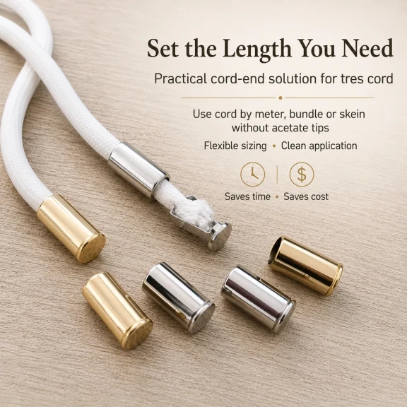 Kıskaçlı Bağucu – Tres Kordon İçin Metal Bağ Ucu 2 cm / Çap 10 mm / Kordon Girişi 8 mm, estetik ve fonksiyonel tekstil