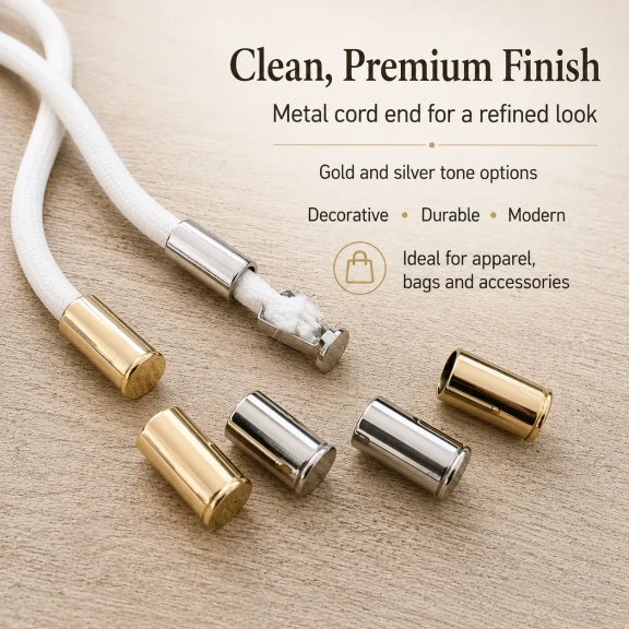 Kıskaçlı Bağucu – Tres Kordon İçin Metal Bağ Ucu 2 cm / Çap 10 mm / Kordon Girişi 8 mm, estetik ve fonksiyonel tekstil
