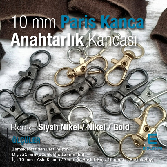 10 mm Paris Kanca Yaylı Döner Kancalar - Anahtarlık Kancası - Papağan Kanca A 509