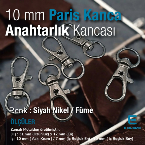 10 mm Paris Kanca Yaylı Döner Kancalar - Anahtarlık Kancası - Papağan Kanca A 509
