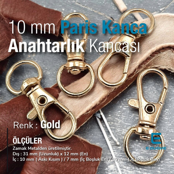 10 mm Paris Kanca Yaylı Döner Kancalar - Anahtarlık Kancası - Papağan Kanca A 509