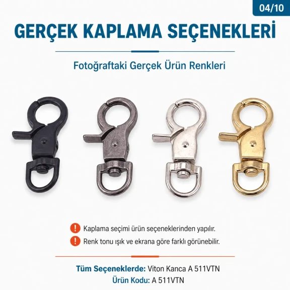 1,5 cm Viton Kanca Yaylı Döner Çanta ve Anahtarlık Kancası A 511VTN, 35mm uzunluk, 19mm en, zamak metal malzeme, çanta ve