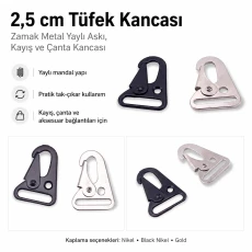 Tüfek Kancası 2,5 cm Zamak Metal Yaylı Askı Kayış ve Çanta Kancası A 552