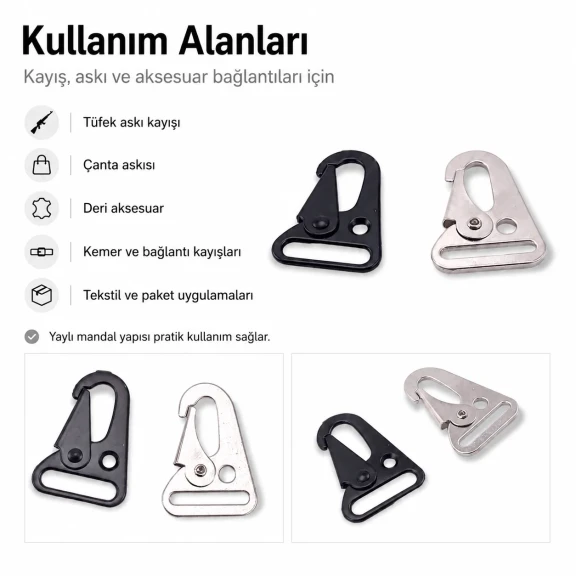 2,5 cm Tüfek Kancası Zamak Metal Yaylı Askı Kayış ve Çanta Kancası A 552
