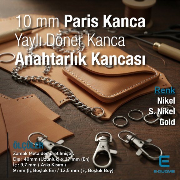 10 mm Paris Kanca Yaylı Döner Kancalar - Anahtarlık Kancası - Papağan Kanca A 578