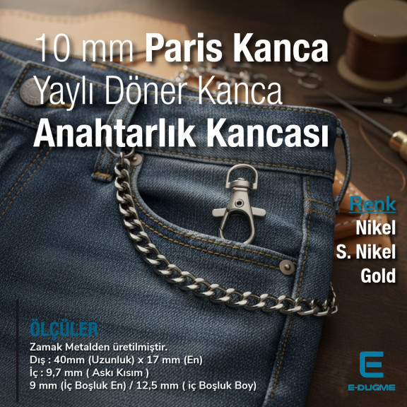 10 mm Paris Kanca Yaylı Döner Kancalar - Anahtarlık Kancası - Papağan Kanca A 578