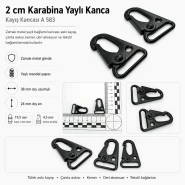 Tüfek Kancası 2 cm Zamak Metal Yaylı Askı Kayış ve Çanta Kancası A 583