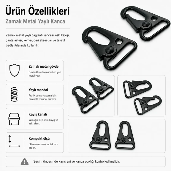 2 cm Tüfek Kancası Zamak Metal Yaylı Askı Kayış ve Çanta Kancası A 583