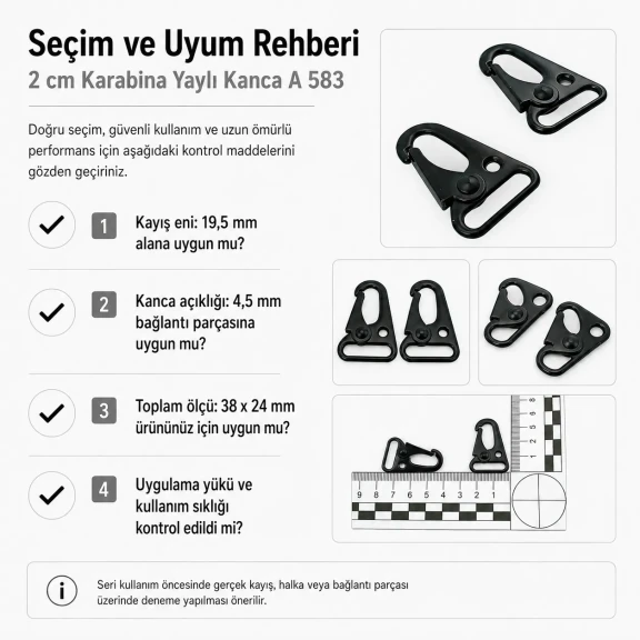2 cm Tüfek Kancası Zamak Metal Yaylı Askı Kayış ve Çanta Kancası A 583