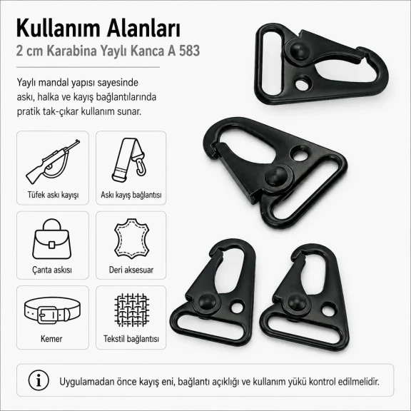 2 cm Tüfek Kancası Zamak Metal Yaylı Askı Kayış ve Çanta Kancası A 583