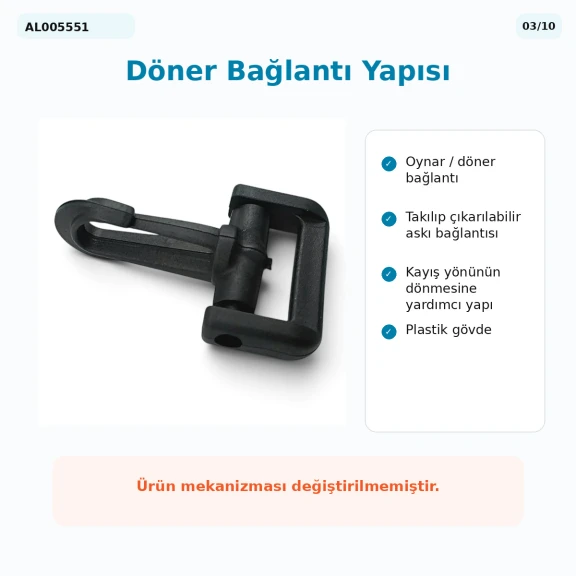 4 cm Plastik Döner Çanta Kancası - 40 mm Kayış Uyumlu, hafif ve dayanıklı plastik malzemeden üretilmiştir. Çanta askısı ve
