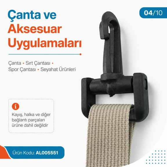 4 cm Plastik Oynar Çanta Kancası, yüksek kaliteli plastik malzemeden üretilmiş, çanta askıları ve anahtarlıklar için ideal