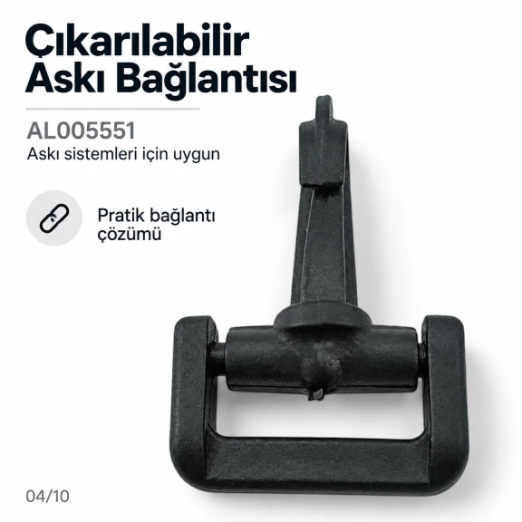 4 cm Plastik Oynar Çanaklı Çanta Kancası - 40 mm Kayış Uyumlu, dayanıklı plastik malzeme ile çanta askıları için ideal çözüm