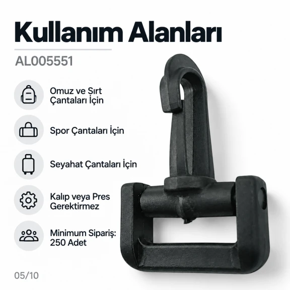 4 cm Plastik Oynar Çanaklı Çanta Kancası - 40 mm Kayış Uyumlu, dayanıklı plastik malzeme ile çanta askıları için ideal çözüm