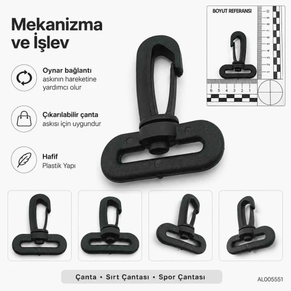 4 cm Plastik Oynar Çanta Kancası, yüksek kaliteli plastik malzemeden üretilmiş, çanta askıları ve anahtarlıklar için ideal