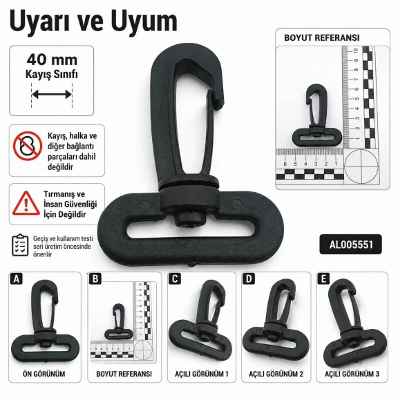 4 cm Plastik Oynar Çanta Kancası, yüksek kaliteli plastik malzemeden üretilmiş, çanta askıları ve anahtarlıklar için ideal