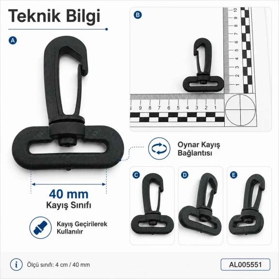 4 cm Plastik Oynar Çanta Kancası, yüksek kaliteli plastik malzemeden üretilmiş, çanta askıları ve anahtarlıklar için ideal