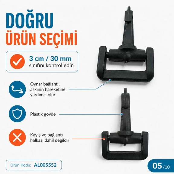 3 cm Plastik Oynar Çanta Kancası, dayanıklı plastik malzemeden üretilmiş, çanta askıları ve anahtarlıklar için ideal aksesuar