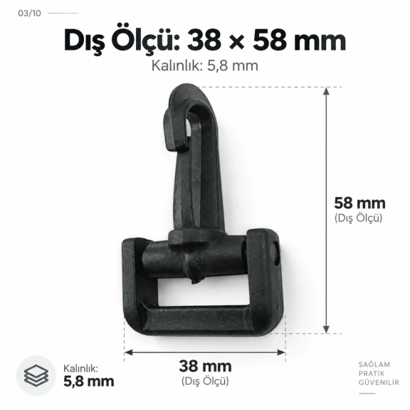 30 mm Plastic Swivel Cup-Style Bag Hook for 1.18 in Webbing, designed for detachable connections in bags and accessories