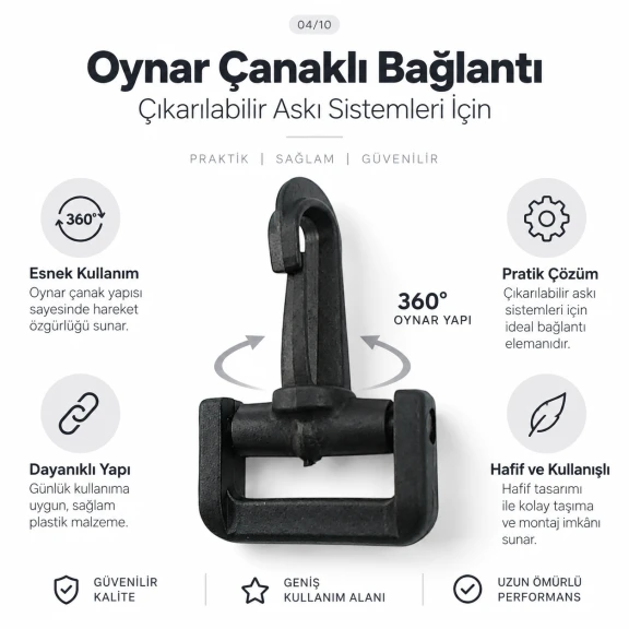 30 mm Plastic Swivel Cup-Style Bag Hook for 1.18 in Webbing, designed for detachable connections in bags and accessories