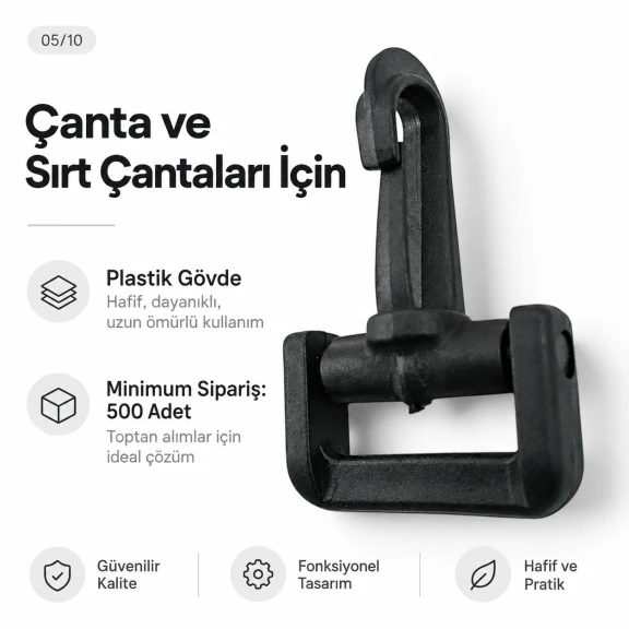 30 mm Plastic Swivel Cup-Style Bag Hook for 1.18 in Webbing, designed for detachable connections in bags and accessories
