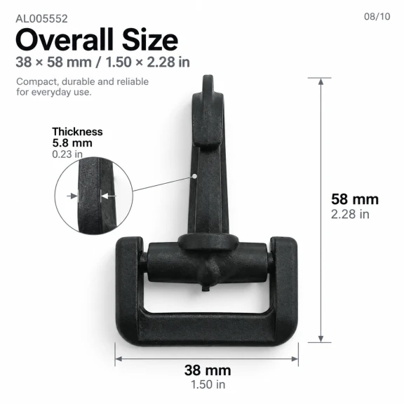 30 mm Plastic Swivel Cup-Style Bag Hook for 1.18 in Webbing, designed for detachable connections in bags and accessories
