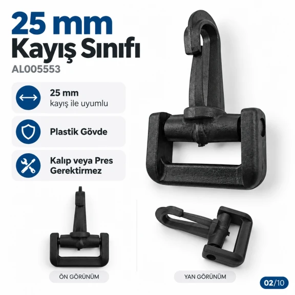 2,5 cm Plastik Oynar Çanaklı Çanta Kancası - 25 mm Kayış Uyumlu, omuz çantası, sırt çantası ve bel çantası için ideal