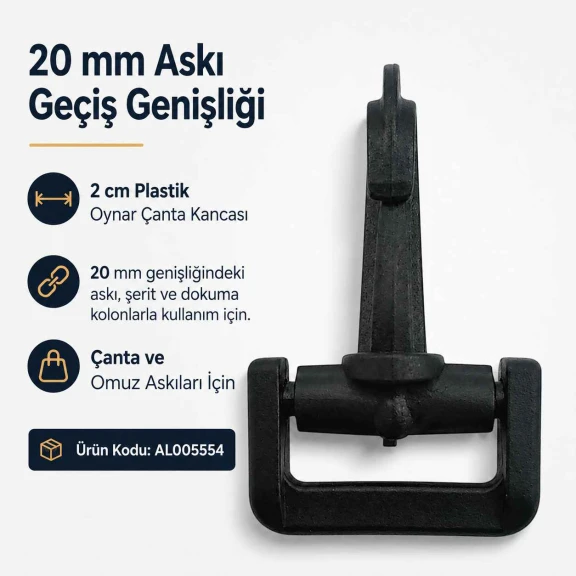 2 cm Plastik Oynar Çanta Kancası, yüksek kaliteli zamak metal malzemeden üretilmiş, dayanıklı ve estetik görünüm sunan çanta