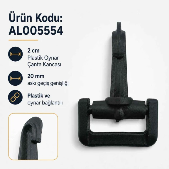 2 cm Plastik Oynar Çanta Kancası, yüksek kaliteli zamak metal malzemeden üretilmiş, dayanıklı ve estetik görünüm sunan çanta