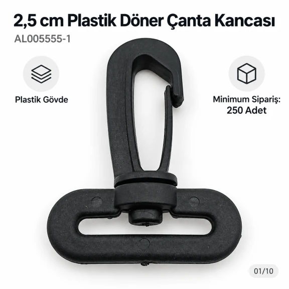 2,5 cm Plastik Döner Çanta Kancası - 25 mm Kayış Uyumlu AL005555-1