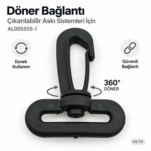 2,5 cm Plastik Döner Çanta Kancası - 25 mm Kayış Uyumlu AL005555-1