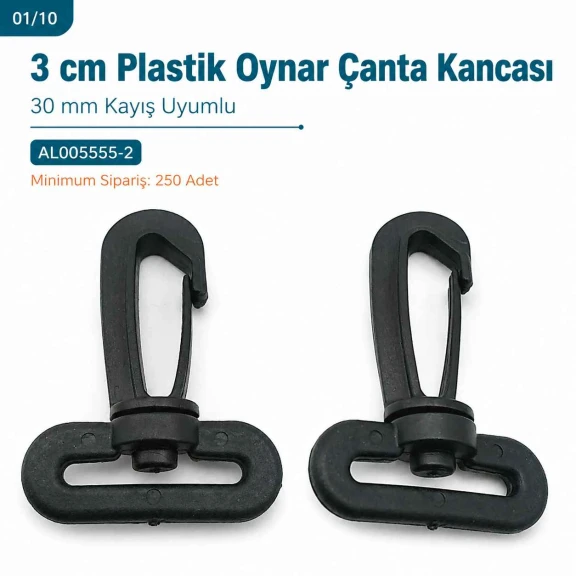 3 cm Plastik Oynar Çanta Kancası - 30 mm Kayış Uyumlu, hafif ve pratik bağlantı çözümü