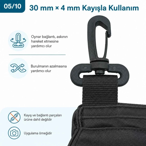 3 cm Plastik Oynar Çanta Kancası - 30 mm Kayış Uyumlu, hafif ve pratik bağlantı çözümü