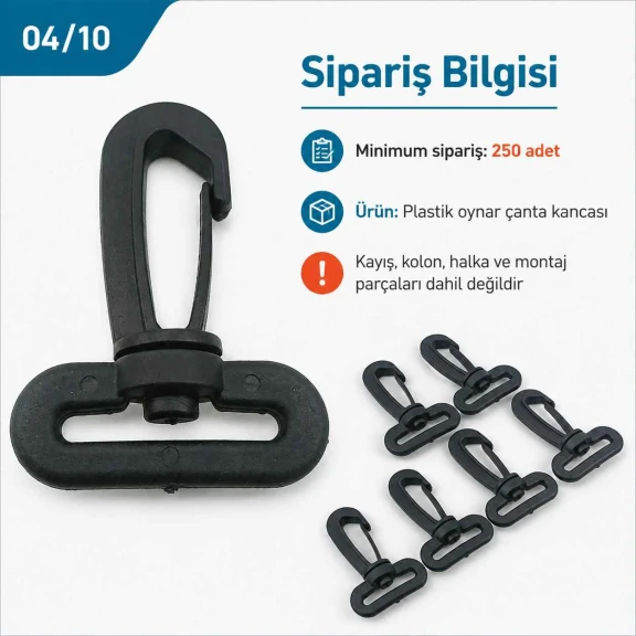 3 cm Plastik Oynar Çanta Kancası - 30 mm Kayış Uyumlu, hafif ve pratik bağlantı çözümü