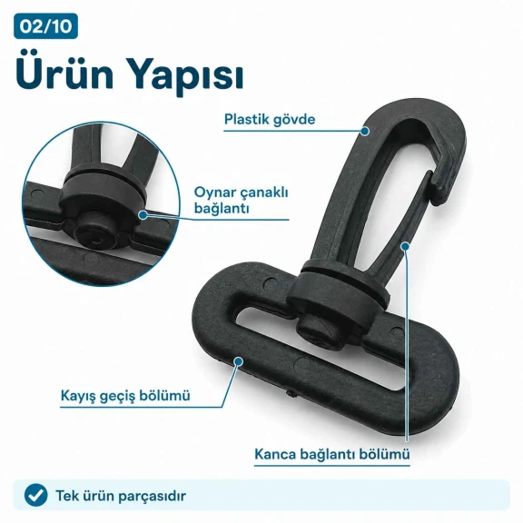 3 cm Plastik Oynar Çanta Kancası - 30 mm Kayış Uyumlu, hafif ve pratik bağlantı çözümü