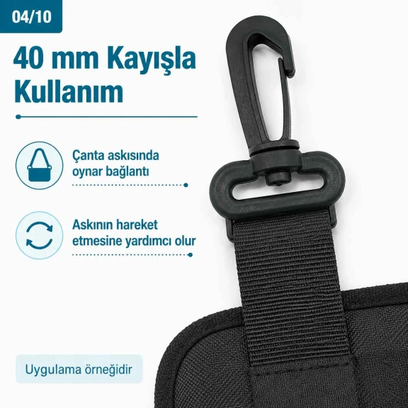 4 cm Plastik Oynar Çanta Kancası - 40 mm Kayış Uyumlu AL005555-3, çanta askıları için ideal bağlantı parçası