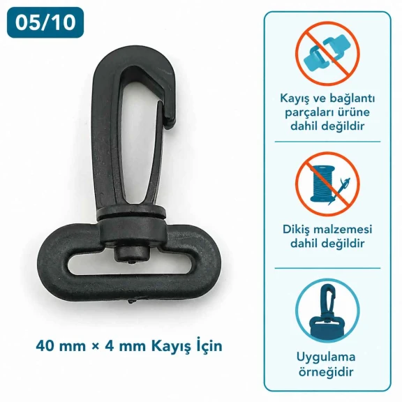 4 cm Plastik Oynar Çanta Kancası - 40 mm Kayış Uyumlu AL005555-3, çanta askıları için ideal bağlantı parçası