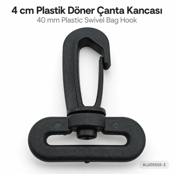 4 cm Plastik Döner Çanta Kancası - 40 mm Kayış Uyumlu, geniş askı ve kolon kullanılan çantalar için ideal bağlantı parçası