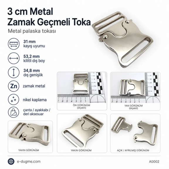 Snap Clasp 3 cm / 1.18 in Metal Zamak Buckle A0002 for bags