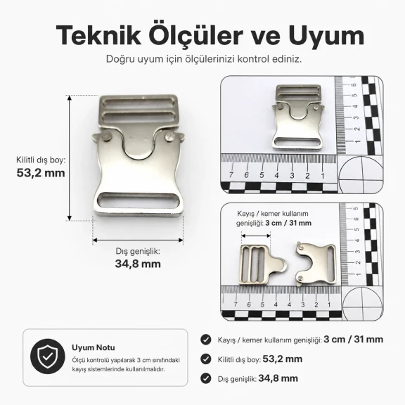 Snap Clasp 3 cm / 1.18 in Metal Zamak Buckle A0002 for bags