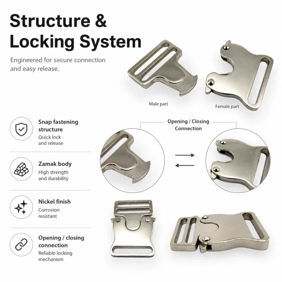 Snap Clasp 3 cm / 1.18 in Metal Zamak Buckle A0002 for bags