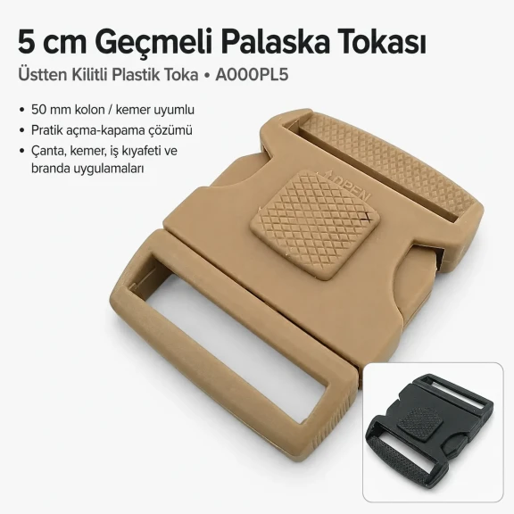 5 cm Top-Lock Plastic Side-Release Bandolier Buckle A000PL5 for bags and accessories