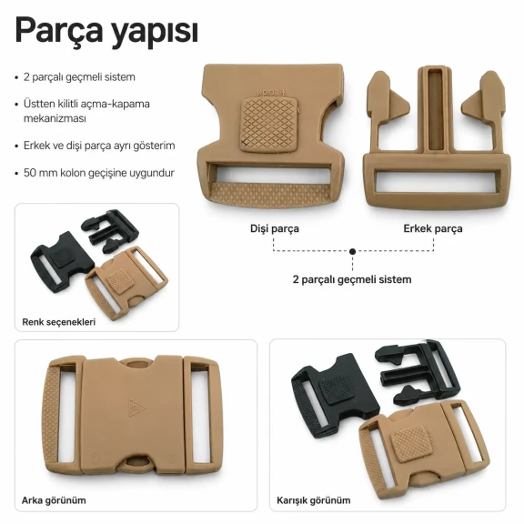 5 cm Top-Lock Plastic Side-Release Bandolier Buckle A000PL5 for bags and accessories