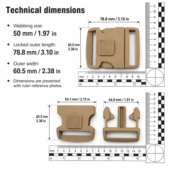 5 cm Top-Lock Plastic Side-Release Bandolier Buckle A000PL5 for bags and accessories