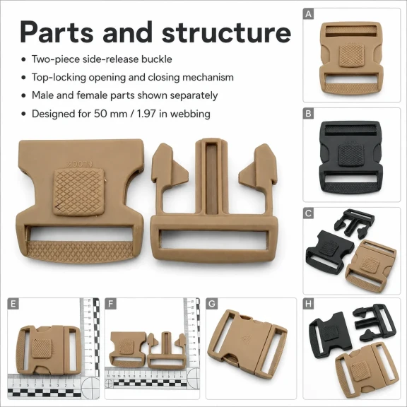 5 cm Top-Lock Plastic Side-Release Bandolier Buckle A000PL5 for bags and accessories