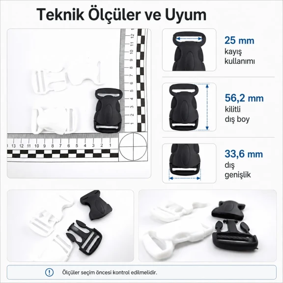 Geçmeli Toka 2,5 cm Kambur Geçmeli Plastik Çanta ve Kayış Tokası - 56,2 mm dış boy, 33,6 mm genişlik, dayanıklı plastik