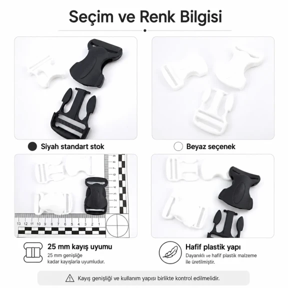 Geçmeli Toka 2,5 cm Kambur Geçmeli Plastik Çanta ve Kayış Tokası - 56,2 mm dış boy, 33,6 mm genişlik, dayanıklı plastik